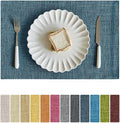 Softalker Faux Linen Placemats Set of 12-12 x 18 Inch, Heat Resistant Double Layered Durable Burlap Farmhouse Place Mats, Non-Slip Washable Rustic Table Mats for Dining, Kitchen, Party（Teal