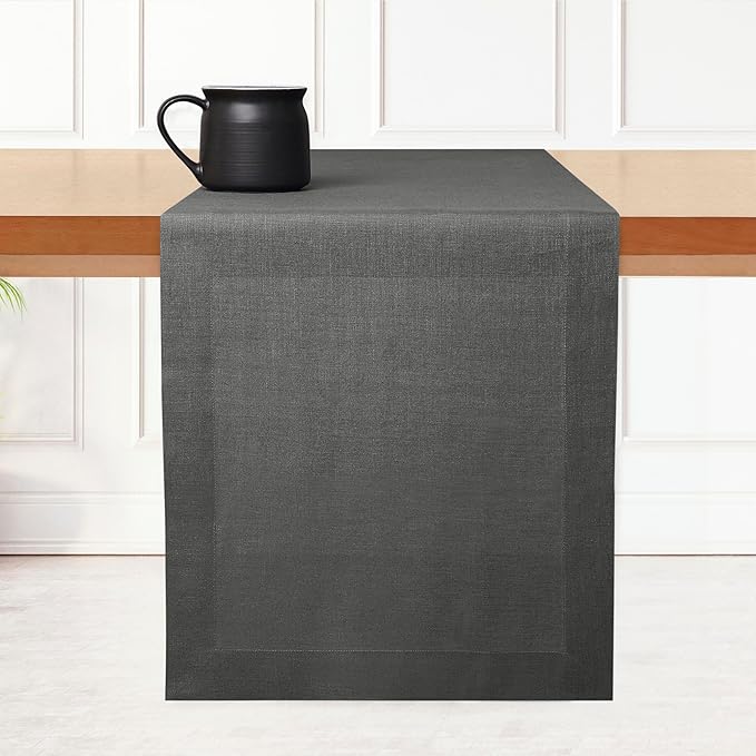 D'Moksha Homes Linen Table Runner 60 Inches - 100% Pure Linen Charcoal Grey Table Runner 14 x 60 Inch for Coffee Tables, Dresser, Spring, Easter - Machine Washable