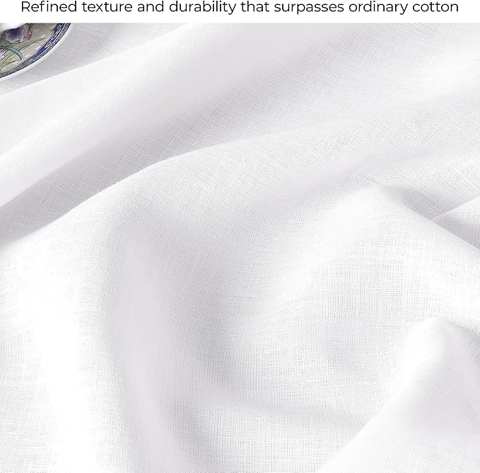 D'Moksha Homes White Linen Tablecloth 60 x 120 Inch - 100% Pure Linen Tablecloth for Rectangle Tables - Machine Washable Table Cloth for Valentines, Spring, Easter