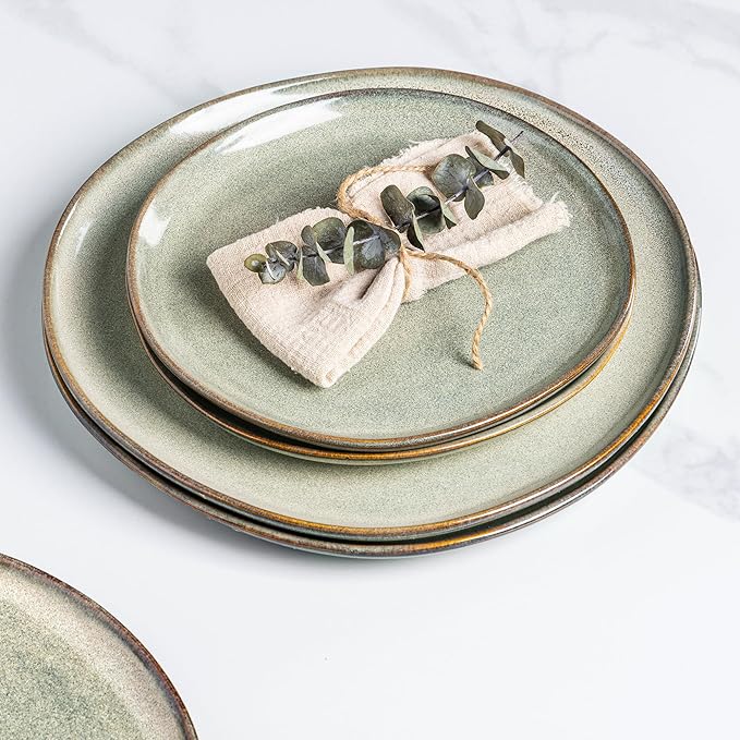 AmorArc Ceramic Dinner Plates Set of 6,10.5 Inch Handmade Reactive Glaze Stoneware Plates,Rustic Shape Dinnerware Dish Set for Kitchen,Microwave & Dishwasher Safe,Scratch Resistant-Reactive Color