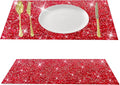 Red Sparkly Rhinestone Decor Square Placemats - Heat Resistant Mat Set of 2