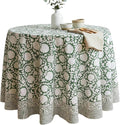 ATOSII Shalimar Green 100% Cotton Round Boho Fall Tablecloth, Handblock Floral Table Cloth Linen for Kitchen Dining I Parties Wedding Outdoors Christmas Thanksgiving I Fall Home Decor 60" Inches Round