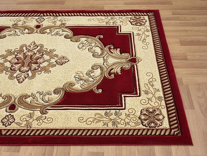Modern 2x7 Traditional Burgundy Living Room Rug - Area Rugs for Living Room, Dining & Bedroom - Hand Carved Runner Carpet - Durable Polyester - Non-Fade, Stain-Resistant - Turkish Made
