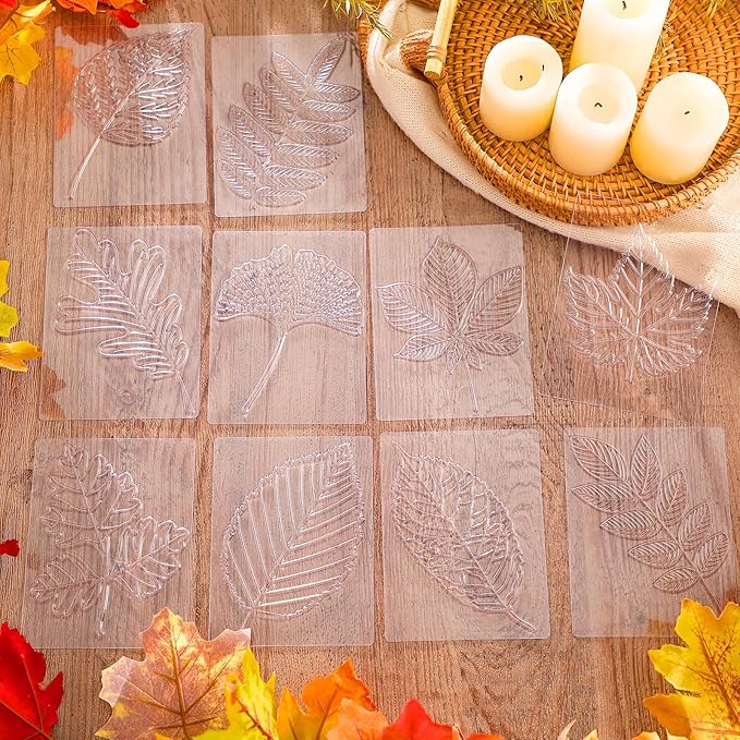 Wonderjune 20 Pcs Leaf Rubbing Plates 3.94 x 5.12 Inches Texture Art Supplies Texture Plates for Home, 20 Style