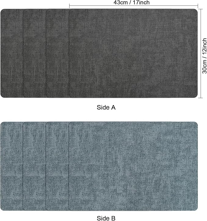 Myir JUN Dual Sided Faux Leather Placemats Set of 4 - Indoor/Outdoor Square Non-Slip Washable Table Mats (Gray Light Blue, Set of 4)