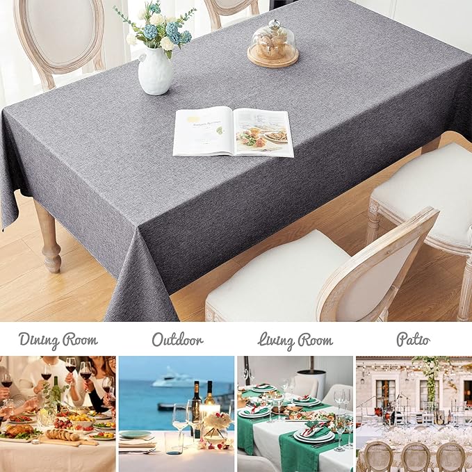 Rectangle Tablecloth Linen Textured Waterproof & Stain Resistant Table Cloth Wrinkle Free Decorative Fabric Farmhouse Table Cover for Dining/Party/Buffet/Wedding, 52 x 70 Inch, Dark Grey