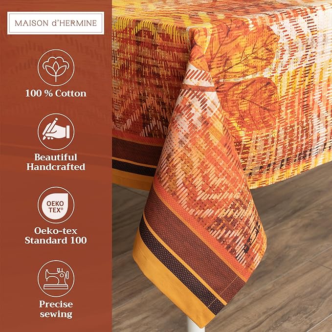 Maison d' Hermine Table Cloth Square Table 100% Cotton 54 x 54 Inches Fall Tablecloth Reusable Everyday Use for Thanksgiving Christmas Decorations Dining Farmhouse Party (Thanksgiving Tartan)