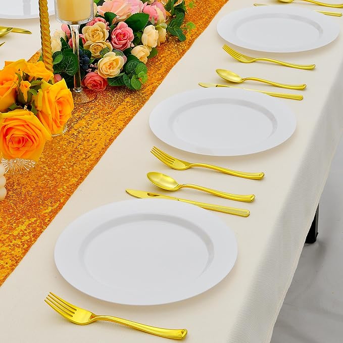 50 PCS White Plastic Plates for 50 Guests,10.25 inch Heavy Duty Disposable Plates for Wedding,Party,Birthday,Smooth Edge & Sturdy Dinner Plates