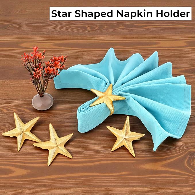ALPHA Living HOME Napkin Rings Set of 12, Star Shaped Napkin Holder, Metal Serviette Rings, Gold Napkin Rings, Farmhouse Table Accessories for Dining Table, Weddings, Parties & Home Décor, Durable