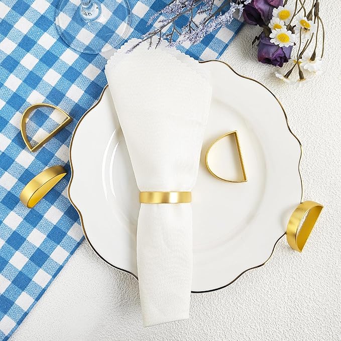 Gold Napkin Rings, Thanksgiving Christmas Napkin Rings Set of 12, Nickel-Plated Steel Table Decor for Festival Party - Horseshoe Shape