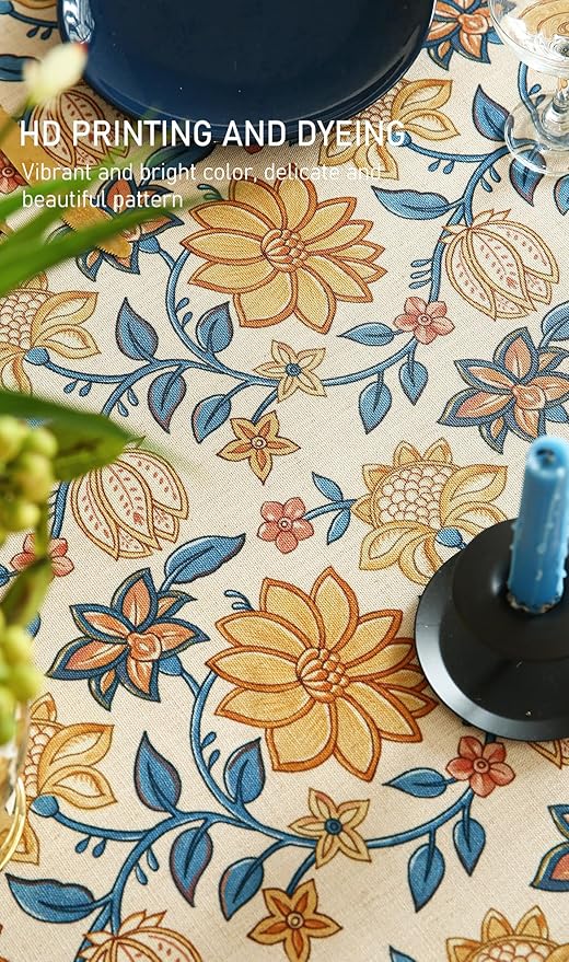 ISAENNE Designer Bohemian Floral Square Tablecloth,Linen Colorful Table Cloth,Fall Wrinkle Resistant Decor Tablecloths for Dining Thanksgiving Kitchen Party Christmas,67"*67"-Estevan B