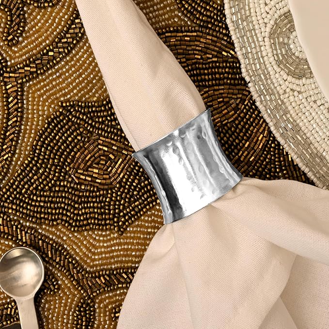 ALPHA Living HOME Metal Napkin Rings Set of 12 - Silver Drum-Shaped Handcrafted Serviette Holders for Dinners, Holidays, Weddings, Family Gatherings - Elegant Aluminum Table Decor for Everyday Use