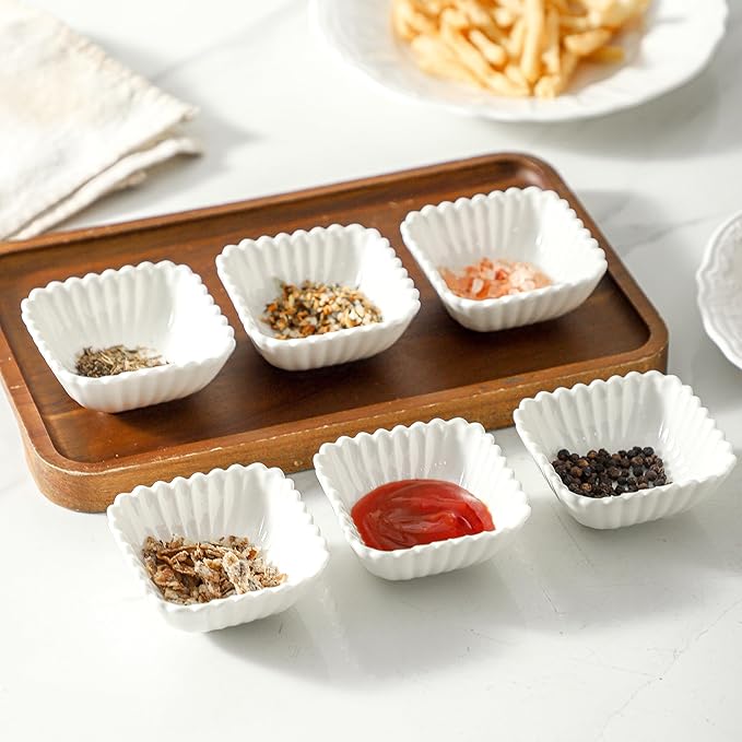 UIBFCWN 12 Pack Ceramic Soy Sauce Dishes, 2 oz Square Dipping Sauce Cups/Bowls/Dishes for Kitchen, Small Dip Bowls Set, Mini Bowl for Side Dish, Ketchup, Soy, BBQ, Sushi, Party - 2.75inch