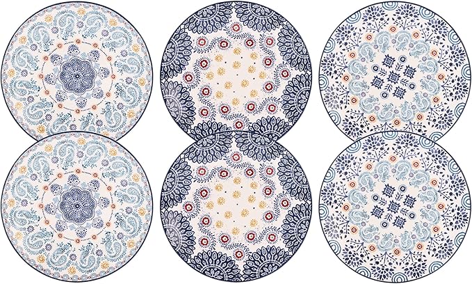 Bico Blue Talavera Appetizer Plates Set of 6, 6 Inch Small Ceramic Dessert Plates for Snacks, Salad, Tablescape, Microwave and Dishwasher Safe, Gift for Housewarming and Thanksgiving