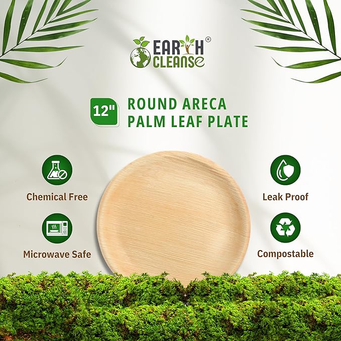 Compostable Palm Leaf Plates 12 Inch Round (25 Pack) | Disposable Biodegradable Plates Like Bamboo & Wooden | Microwave & Oven Safe | Eco-Friendly Dinnerware for Parties & Events