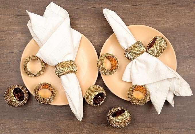 Napkin Ring Gold, Napkin Rings Set of 12, Beaded Napkin Holders, Round Napkin Rings Bulk for Christmas Party Decoration, Dinning Table, Everyday, Family Gatherings - Set Your Table with Style - Gold