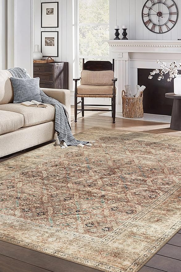 Keen Home Design 9x12 Rug - Machine Washable Area Rug with Non-Slip Backing, Ideal for Living Room, Dining Room, Bedroom - Vintage, Easy Clean, Durable, Low Pile - (9' x 12')