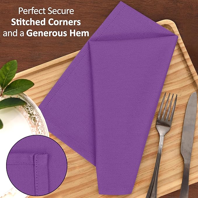 Ruvanti Cloth Napkins Set of 4, 18x18 Inches Napkins Cloth Washable, Soft, Durable, Absorbent, Cotton Blend. Table Dinner Napkins Cloth for Hotel, Lunch, Restaurant, Wedding Parties - Purple