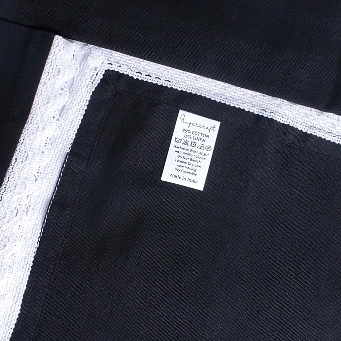 FINGERCRAFT Dinner Cloth Napkin Cotton Linen Blend 4 Pack Mitered Corners with Elegant Lace for Everyday Use Napkins are Pre Shrunk and Good Absorbency Black