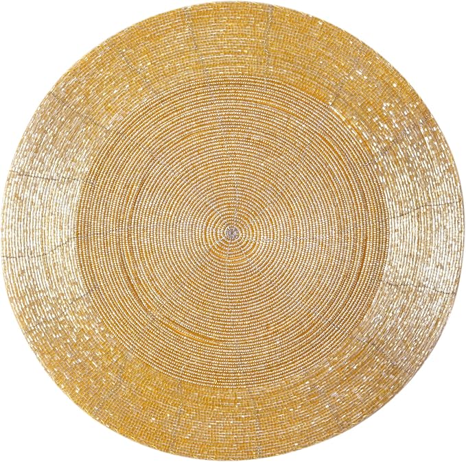 Lightnpro Champagne Beaded Placemats Set of 4-13 Inch Round Handmade Table Chargers - Rustic Farmhouse Glitz Table Décor for Dining, Christmas, Thanksgiving, Easter, Parties & Celebrations
