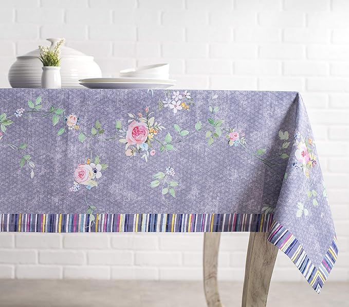 Maison d' Hermine Table Cloth Rectangle Table 100% Cotton 60 x 90 Inches Tablecloth Reusable Decorative for Dining Room Valentines Day Decorations Spring Summer - Sweet Rose Lavender - Country Garden