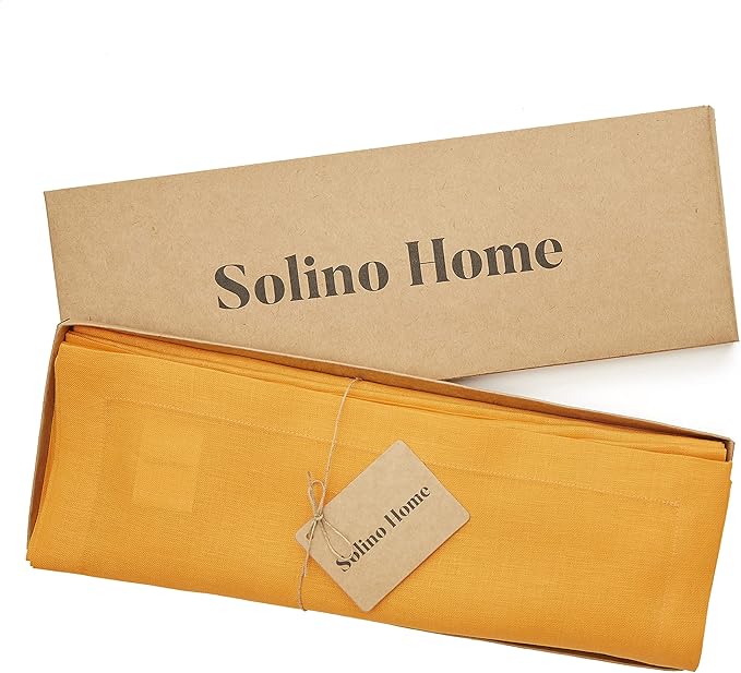 Solino Home Linen Cloth Placemats Set of 4-100% Pure Linen Tangerine Yellow Placemats 14 x 19 Inch for Spring - Fete