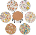 Coasters for Drinks Absorbent with Holder,Retro 70s Floral Sets of 6 Durable Cup Coaster for Coffee Table Protection,Great Housewarming Birthday Gifts,Home Decor