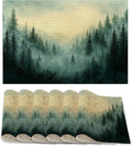 Placemats Set of 6,Misty Mountain Table Mats,Abstract Forest Washable Linen Table Mats,Non-Slip Heat Resistant Placemats for Party Kitchen Dining Indoor Outdoor 12"x18"