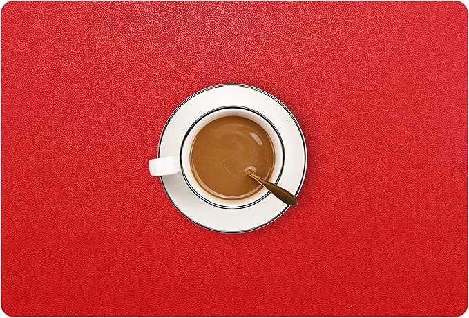Wipeable Placemats Leather Table Mats Waterproof Heat-Resistant Easy to Clean for Dining Table Set Kitchen Table (2, Red)