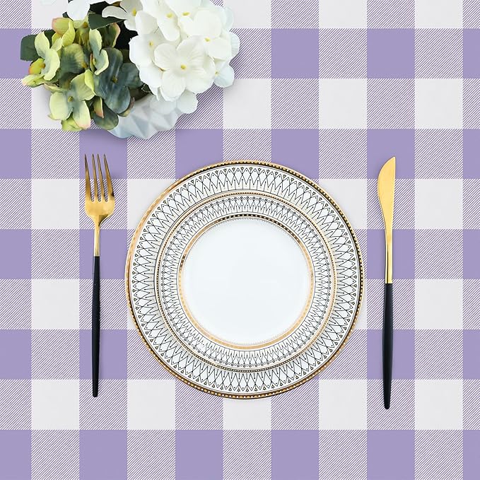 misaya Square Waterproof Vinyl Table Cloth, Buffalo Flannel Backed Tablecloth, Wipeable Plastic Table Cover for Christmas (60" x 60", Lavender and White)