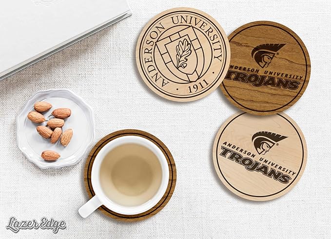 LazerEdge Anderson Trojans Wooden Coaster Set - Maple Wood - Officially Licensed Product - 4-Pack
