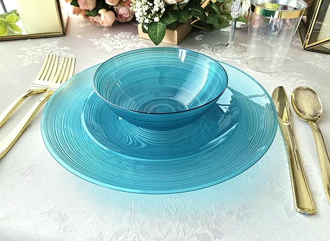 " OCCASIONS " 240 Plates Pack,(120 Guests) Premium Wedding Party Disposable Plastic Plates Set -120 x 10'' Dinner + 120 x 7'' Salad/Dessert (Belize, Aqua)