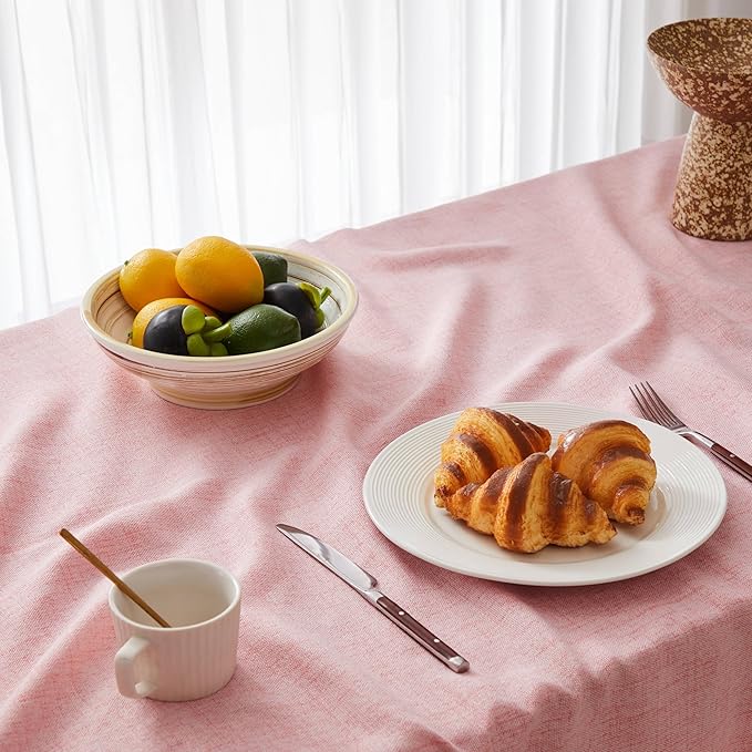 Linen Tablecloth for Rectangle Table, 60x104 Inch Pink, Farmhouse Style Pink Tablecloth, Water Resistant Burlap Tablecloths for Dining Table Farmhouse Kitchen