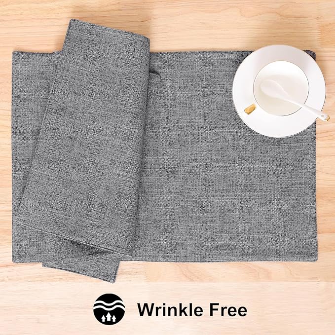 homing Cotton Linen Placemats Set of 6, Cloth Washable Farmhouse Dining Table Mats for Indoors & Outdoors, Easy to Clean, Dark Grey, 13 x 19 Inch