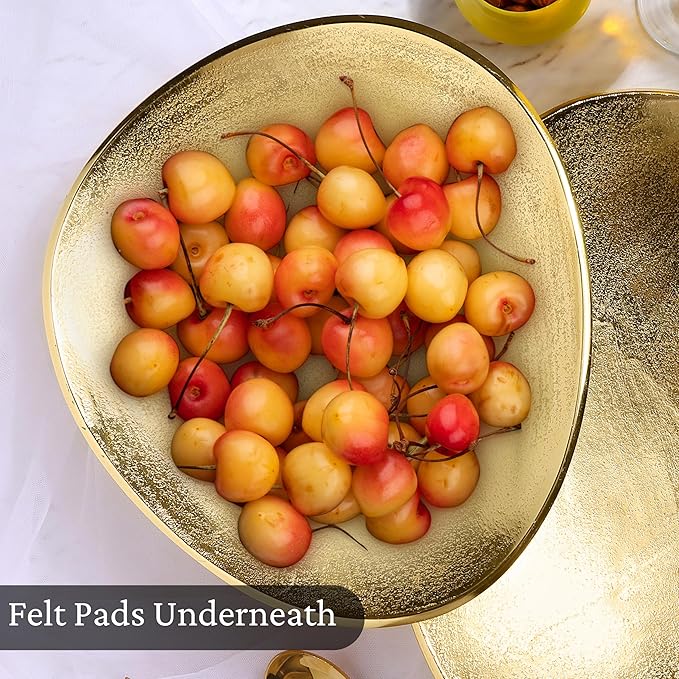 CLEENTABLE Oval Metal Serving Trays | Stylish Vanity Organizer or Catchall Valet Display | Handmade Metal Platter for Vanity Organizer Tray for Camping, BBQ, Party, Buffet, Appetizer (Gold)