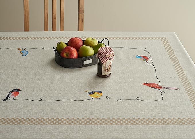 Maison d' Hermine Table Cloth Square Table 100% Cotton 60 x 60 Inches Tablecloth Reusable Decorative for Dining Room Farmhouse Home Valentines Day Decorations Spring Summer - Birdies on Wire