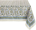 ATOSII Clover Blue 100% Cotton Square Fall Tablecloth, Handblock Floral Linen Table Cloth for Kitchen Dining Table I Parties Christmas Thanksgiving I Fall Home Decor 60 X 60 Inches I 4 Seater