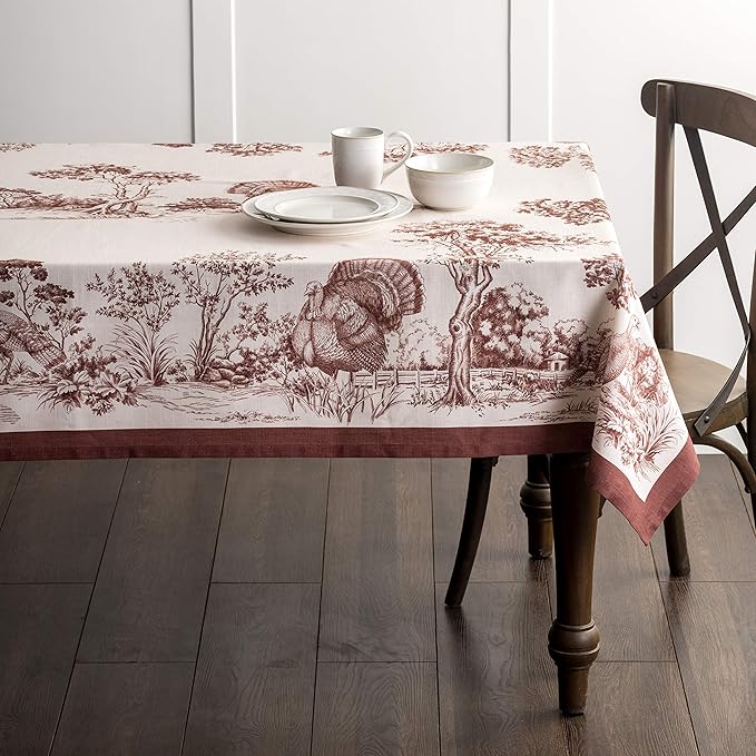 Maison d' Hermine Table Cloth Rectangle Table 100% Cotton 60 x 120 Inches Fall Tablecloth Reusable Everyday Use for Thanksgiving Christmas Decorations Dining Farmhouse Party (Holy Jouy - Brown)