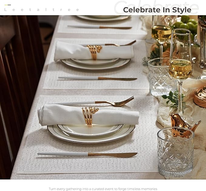 Leetaltree Luxury Crystal White Sequin Placemats Set of 6 - Waterproof Washable for Wedding, Anniversary, Daily Use - Sparkling Table Decor - Hand-Cut
