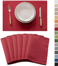 Demetex Valentines Placemats Set of 6 Red Linen Wipeable Place Mats Heat Resistant Cloth Placemats for Dining Table Restaurants Holiday, 13 x 19 inches, Wine Red