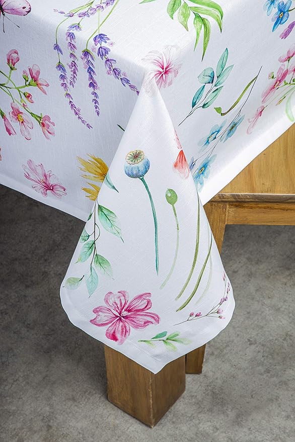 Maison d' Hermine Table Cloth Square Table 100% Cotton 54 x 54 Inches Tablecloth Reusable Decorative for Dining Room Farmhouse Home Valentines Day Decorations Spring Summer - Just Floral