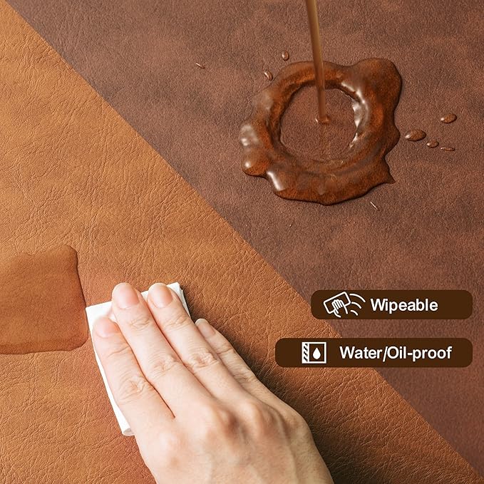 DOLOPL Thanksgiving Placemats Set of 8 Reversible Dual-Color Table Placemats – Heat Resistant Wipeable & Washable Place Mats, Luxury Faux Leather Table Mats for Table Decor (Reddish Brown & Brown)