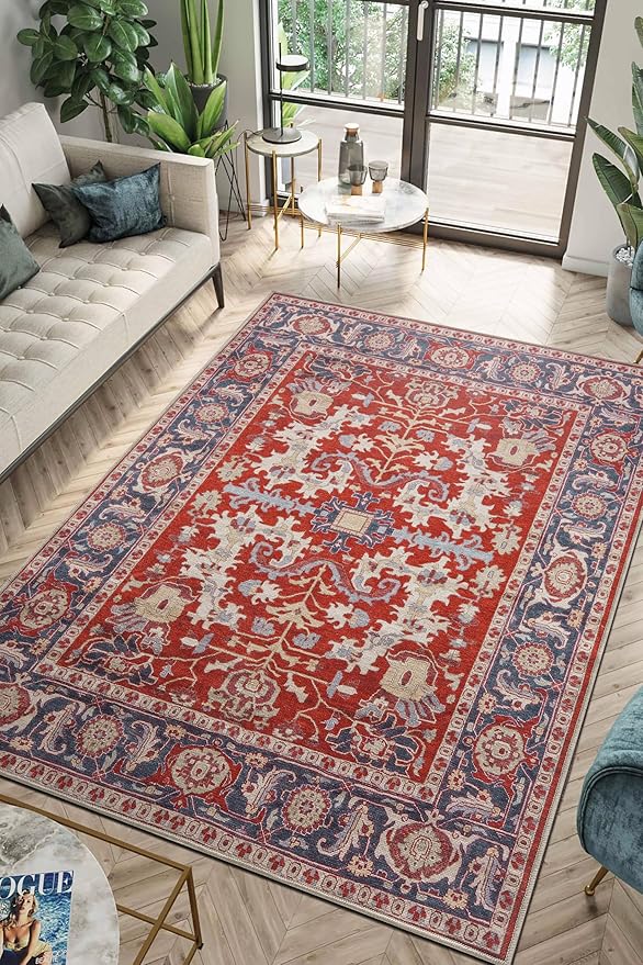 Keen Home Design 10x14 Rug - Machine Washable Area Rug with Non-Slip Backing, Ideal for Living Room, Dining Room, Bedroom - Vintage, Easy Clean, Durable, Low Pile Rug - (9'7" x 14')