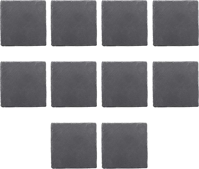 Sohag Square Slate Coasters Set of 10, Bulk Pack - Table Decor, Kitchen Decor, Wedding Favors - Black