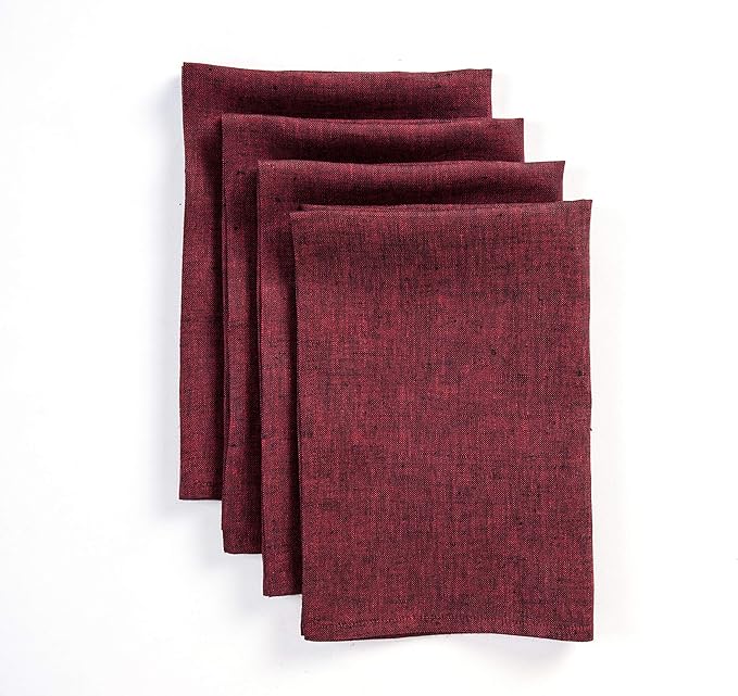 Solino Home Linen Napkins Set of 4 - 100% Pure Linen Red Garnet Dinner Napkins Cloth 20 x 20 Inch for Valentines, Winter - Athena, Handcrafted and Machine Washable
