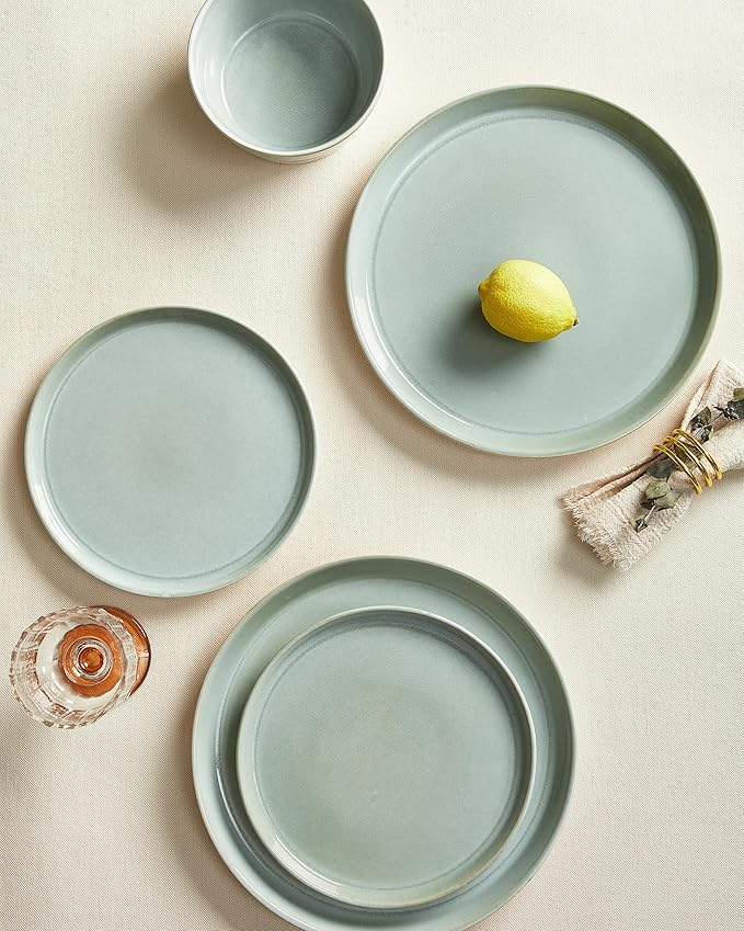 Dinnerware Sets for 8, Ceramic Plates and Bowls Set, Modern Artisan Dish Set, Microwave & Dishwasher Safe Dishware Set, Chip & Scratch Resistant Dinner Sets, Gradient Green
