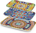 vancasso Serving Platters Set of 3, 16"/14"/12" Inch Rectangular Trays - Extra Large, Ceramic Bohemian Serving Dish for Entertaining Food, Microwave & Dishwasher Safe, Vintage