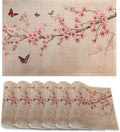 Cherry Blossom Placemats Set of 6,Butterfly Waterproof Non-Slip Washable Table Mats for Kitchen Dining Holiday Party Wedding Decor 12x18 Inch