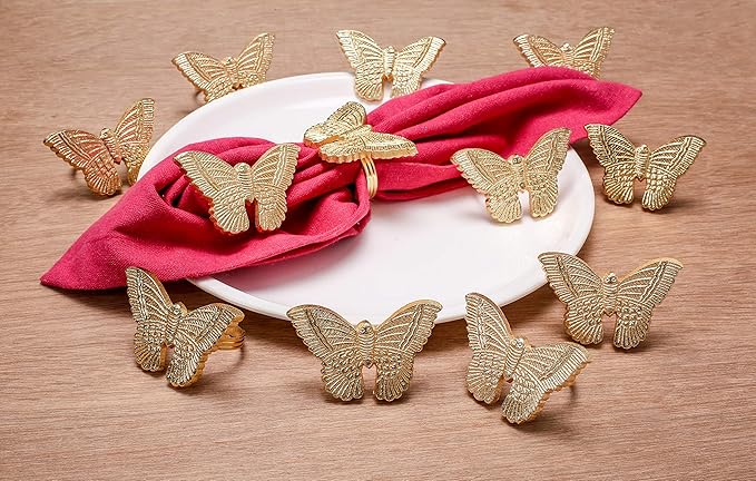CLEENTABLE 12 Pcs Napkin Rings Set - Decorative Metal Butterfly Bling Napkin Rings Guest Napkin Buckle for Wedding, Party, Gathering, Dinner, Table, Banquet, Decoration, Gifting (Gold)