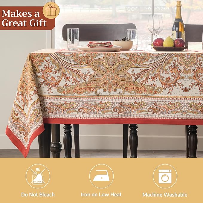 Maison d' Hermine Table Cloth Rectangle Table 100% Cotton 54 x 72 Inches Tablecloth Reusable Decorative Everyday Use for Dining Room, Farmhouse, Home, Party, Festive & Wedding - Kashmir Paisley